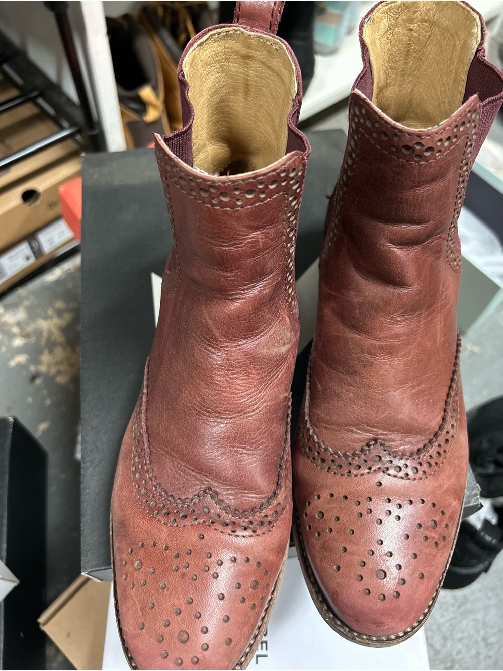 Madewell Burgundy Leather Brogue Chelsea Boots